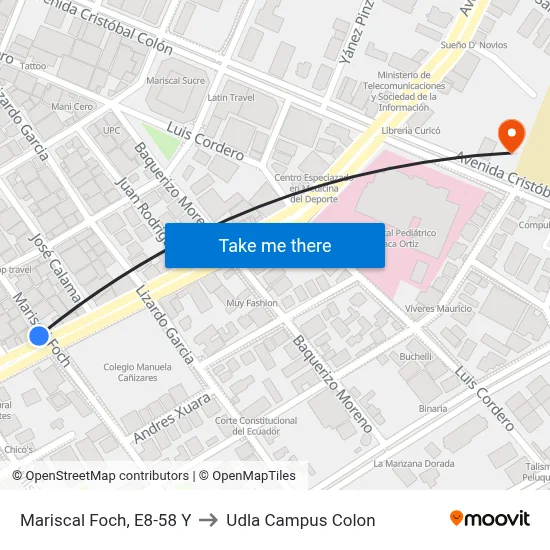 Mariscal Foch, E8-58 Y to Udla Campus Colon map