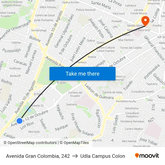 Avenida Gran Colombia, 242 to Udla Campus Colon map