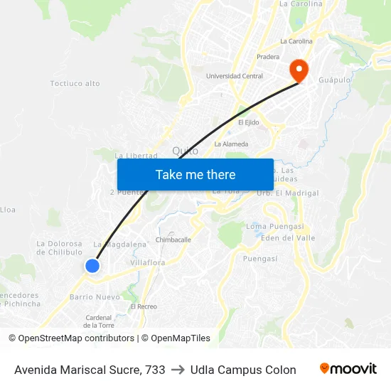 Avenida Mariscal Sucre, 733 to Udla Campus Colon map