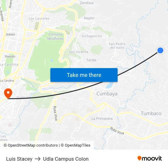 Luis Stacey to Udla Campus Colon map