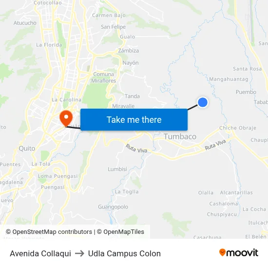 Avenida Collaqui to Udla Campus Colon map