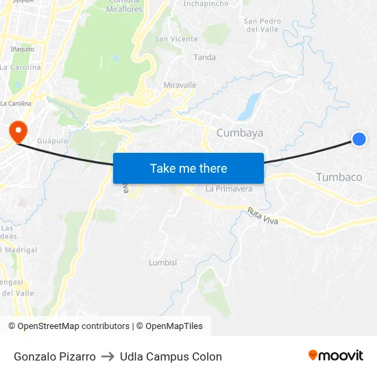 Gonzalo Pizarro to Udla Campus Colon map