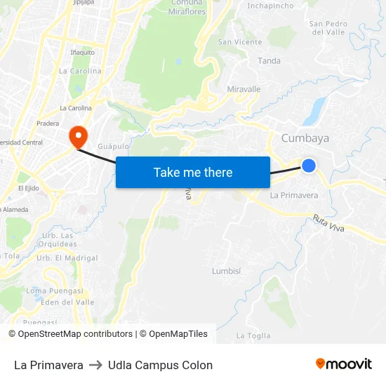 La Primavera to Udla Campus Colon map