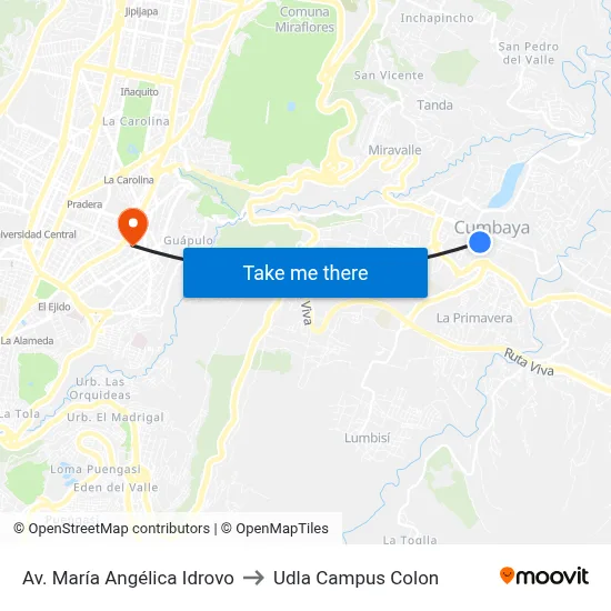 Av. María Angélica Idrovo to Udla Campus Colon map