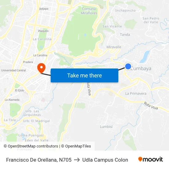 Francisco De Orellana, N705 to Udla Campus Colon map