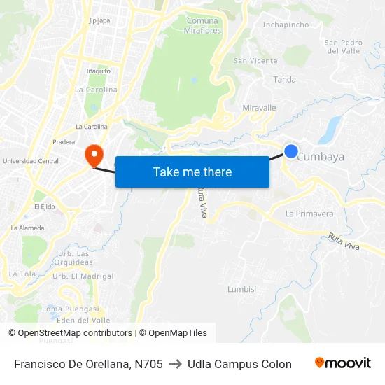 Francisco De Orellana, N705 to Udla Campus Colon map