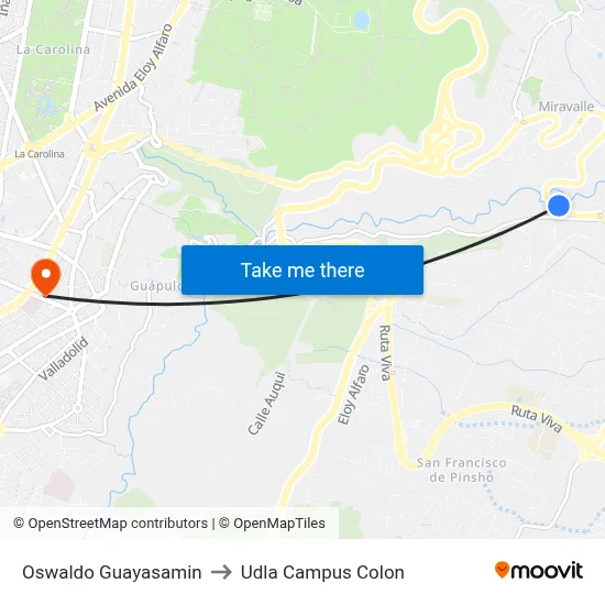 Oswaldo Guayasamin to Udla Campus Colon map