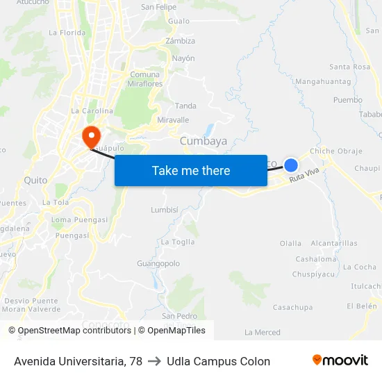 Avenida Universitaria, 78 to Udla Campus Colon map