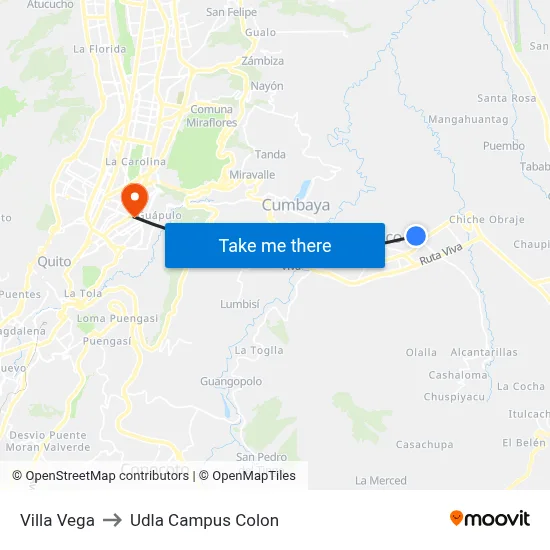Villa Vega to Udla Campus Colon map