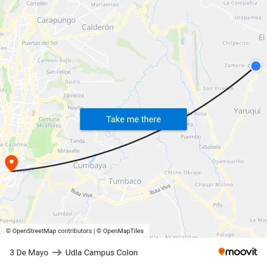 3 De Mayo to Udla Campus Colon map