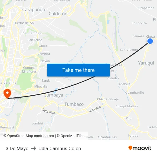 3 De Mayo to Udla Campus Colon map