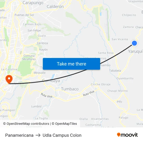 Panamericana to Udla Campus Colon map