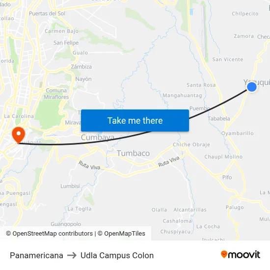 Panamericana to Udla Campus Colon map