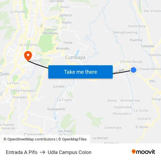 Entrada A Pifo to Udla Campus Colon map