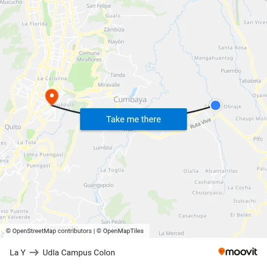 La Y to Udla Campus Colon map