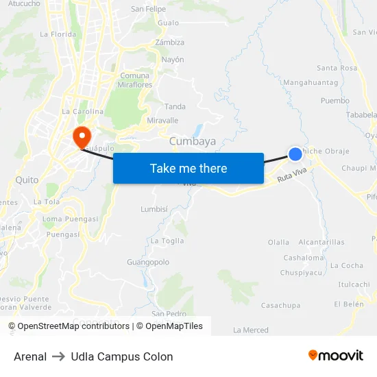 Arenal to Udla Campus Colon map