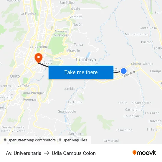 Av. Universitaria to Udla Campus Colon map