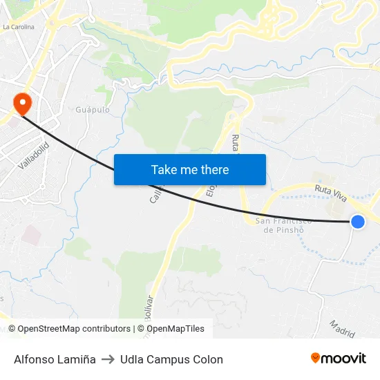 Alfonso Lamiña to Udla Campus Colon map