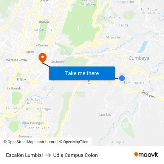 Escalón Lumbisi to Udla Campus Colon map
