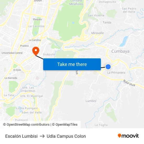 Escalón Lumbisi to Udla Campus Colon map
