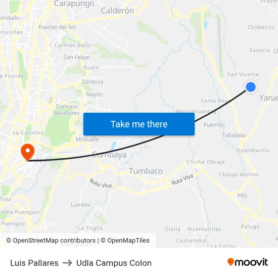 Luis Pallares to Udla Campus Colon map