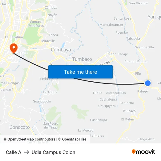 Calle A to Udla Campus Colon map