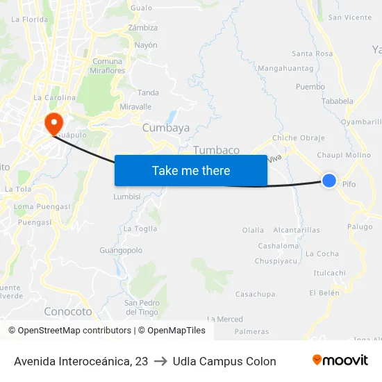 Avenida Interoceánica, 23 to Udla Campus Colon map