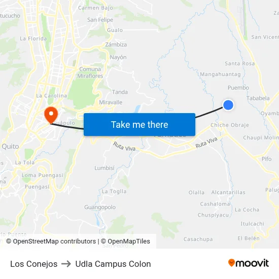 Los Conejos to Udla Campus Colon map