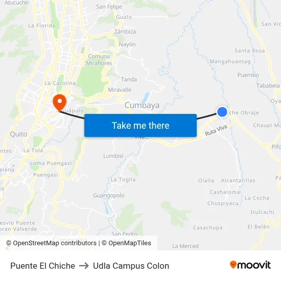 Puente El Chiche to Udla Campus Colon map