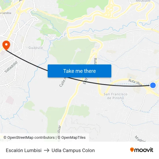 Escalón Lumbisi to Udla Campus Colon map