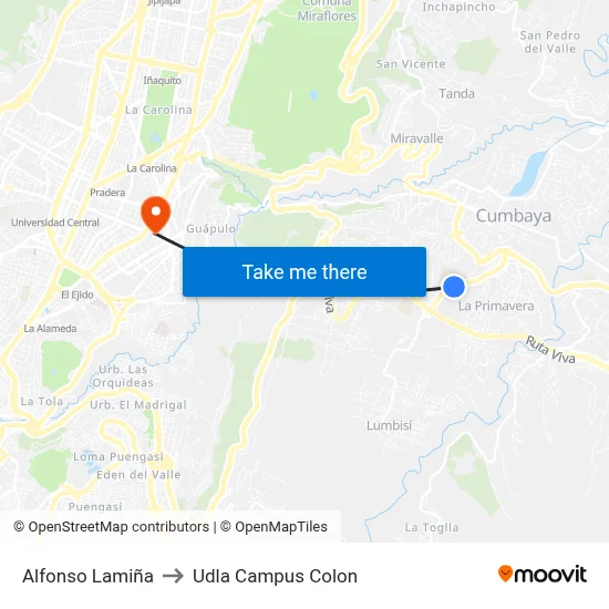 Alfonso Lamiña to Udla Campus Colon map