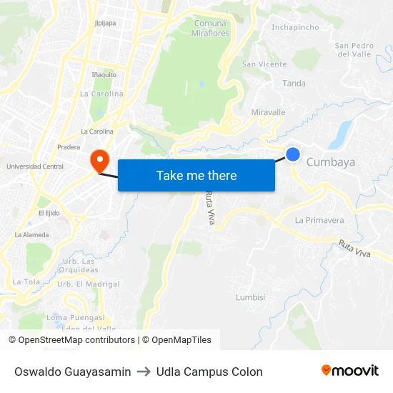Oswaldo Guayasamin to Udla Campus Colon map