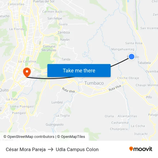 César Mora Pareja to Udla Campus Colon map