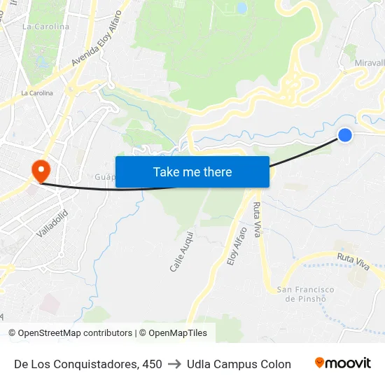 De Los Conquistadores, 450 to Udla Campus Colon map