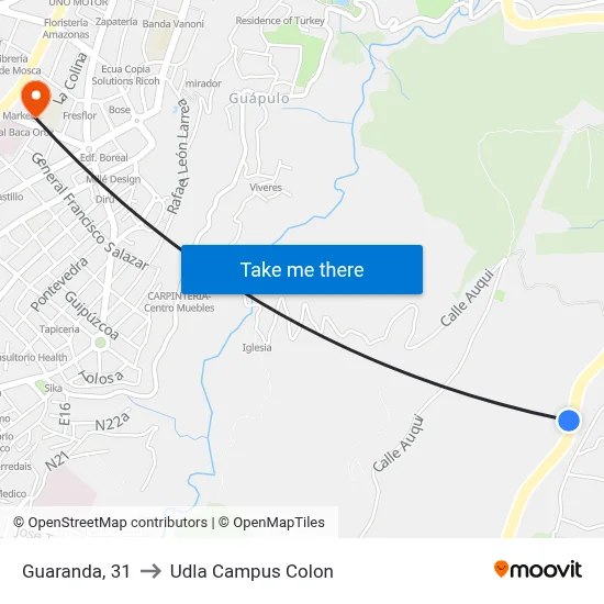 Guaranda, 31 to Udla Campus Colon map