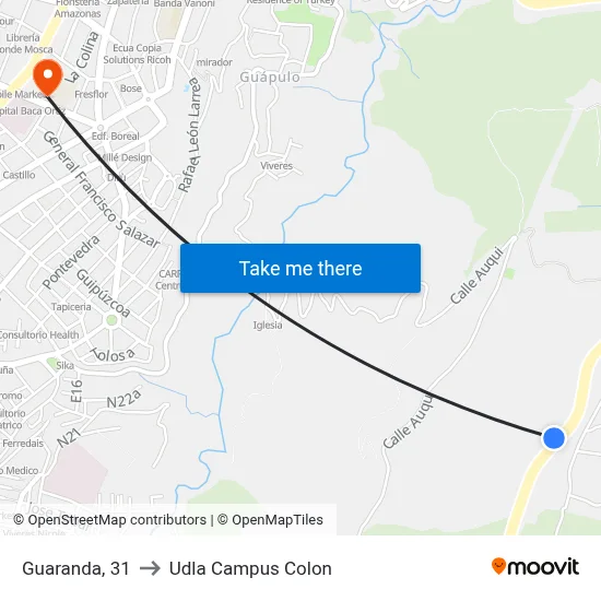 Guaranda, 31 to Udla Campus Colon map