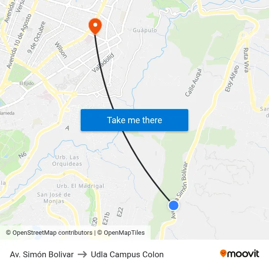 Av. Simón Bolivar to Udla Campus Colon map