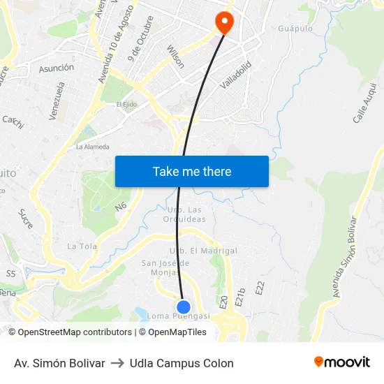 Av. Simón Bolivar to Udla Campus Colon map