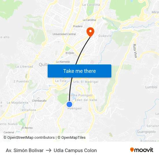 Av. Simón Bolivar to Udla Campus Colon map