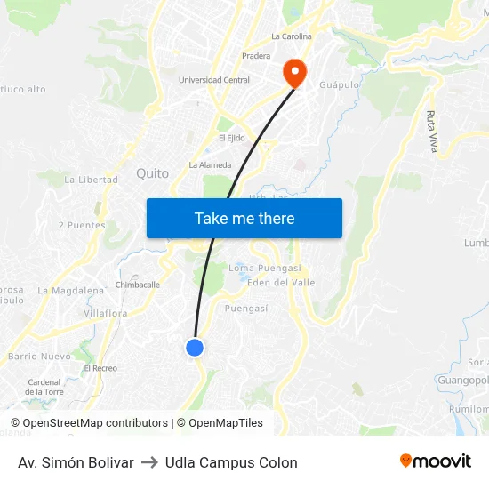 Av. Simón Bolivar to Udla Campus Colon map