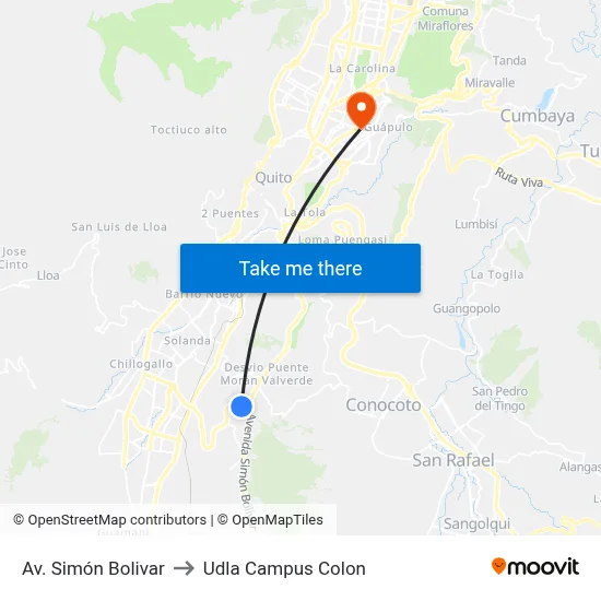Av. Simón Bolivar to Udla Campus Colon map