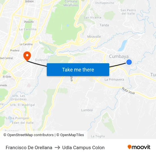 Francisco De Orellana to Udla Campus Colon map