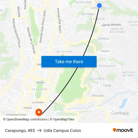 Carapungo, 485 to Udla Campus Colon map