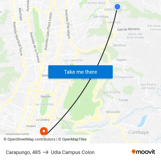 Carapungo, 485 to Udla Campus Colon map