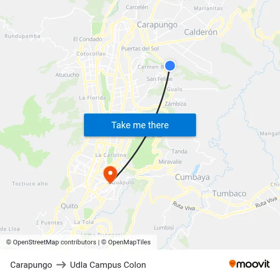 Carapungo to Udla Campus Colon map