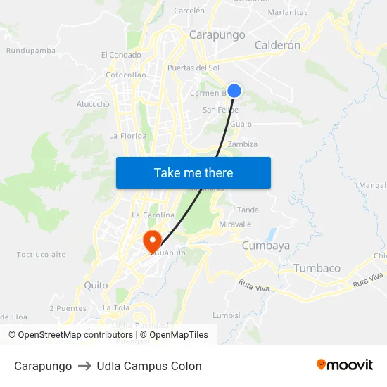 Carapungo to Udla Campus Colon map