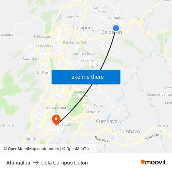 Atahualpa to Udla Campus Colon map