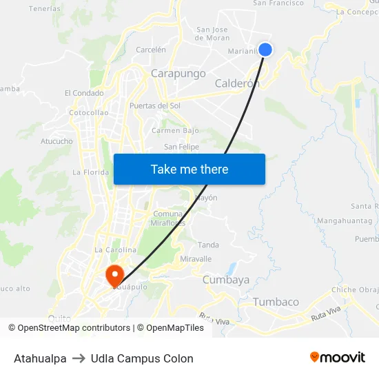 Atahualpa to Udla Campus Colon map