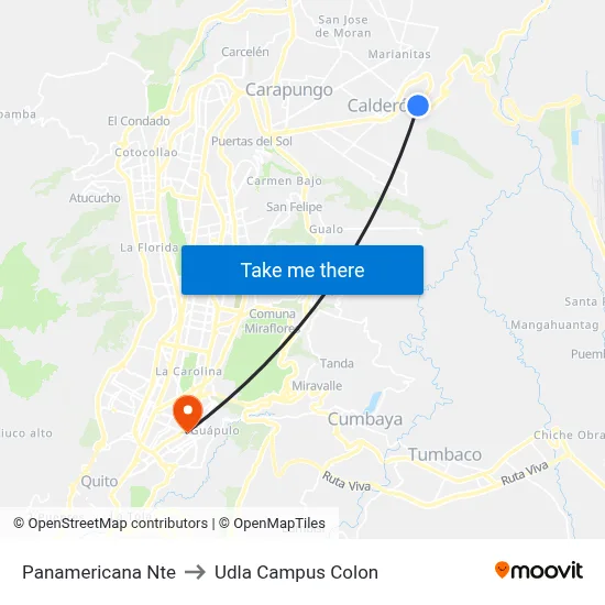 Panamericana Nte to Udla Campus Colon map