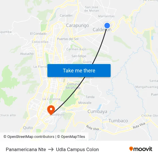 Panamericana Nte to Udla Campus Colon map